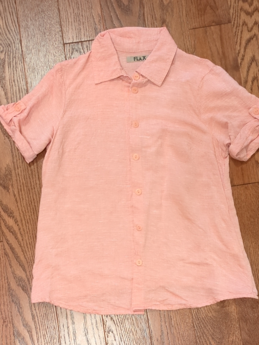 Flax Linen Peach Short-Sleeve Button-Down Shirt